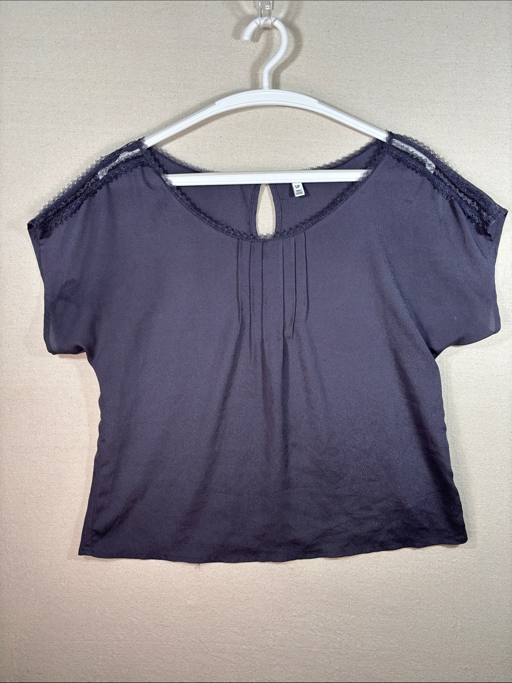 Forever 21 Navy Short Sleeve Top with Lace Trim
